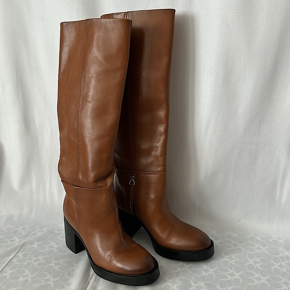 Zara Shoes - Zara NWT Stylish Caramel Brown Leather Tall Boots Shoes **Size 37/US 6.5** 🔥🔥